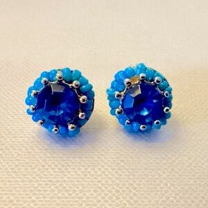 Blue Beaded Gem Stud Pierced Earrings